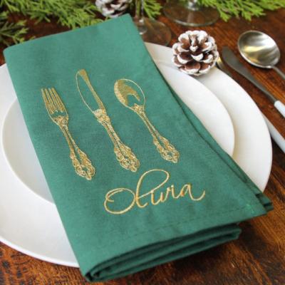 China Meita reusable home embroidery LOGO cocktail table cotton linen napkins decoration cotton wise custom linen napkins for sale