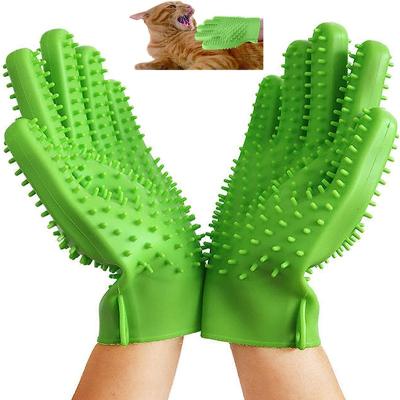 China Stocked Rise Soft Deshedding Sweep Glove With Double Side Silicone Tips Pet Glove Bath Pet Grooming for sale