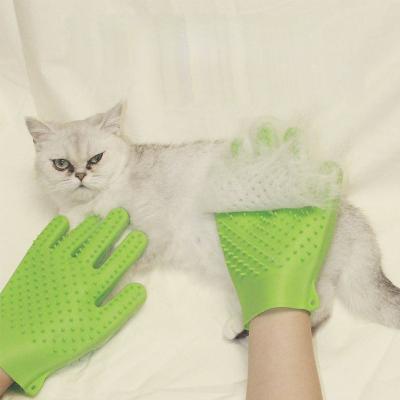 China Stocked Rise Soft Deshedding Sweep Glove With Double Side Silicone Tips Pet Glove Bath Pet Grooming for sale