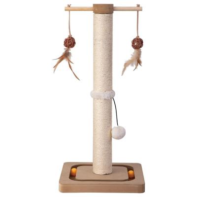 China Sisal Vertical Viable Cat Scratch Post Cat Tree Beige with Interactive Toys for sale