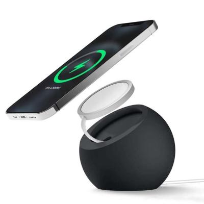 China Standard Desktop Battery Ball Shape Magsafe Pro Apple iPhone 13 Mac Safe Wireless Charger Dock Dock Stand Magnetic Silicone Charging Stand for sale