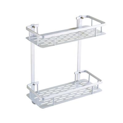 China Wholesale Durable Aluminum Two-Layer Shampoo Rack Shower Shelf Wall Mounted Kitchen Rack for sale