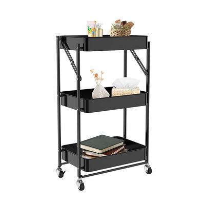 China 3 Tier Metal Utility Utility Cart Easy Folding Rolling Laundry Cart Storage Shelves Storage Cart for sale