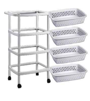 China New Style Trolley Of Sustainable Detachable Multilayer Bathroom And Kitchen Storage Basket With Wheels for sale