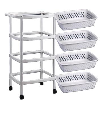 China Sustainable Bathroom Laundry Storage Multilayer Removable Plastic Rack With Removable Roller Cart Basket for sale