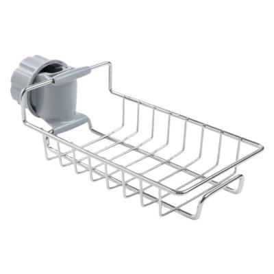 China Stainless Steel Faucet Rack Kitchen Soap Sponge Storage Rack Durable Hanging Adjustable Sink for sale