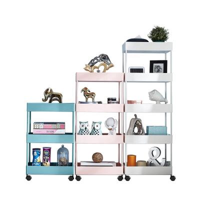 China Sustainable Floor-standing Plastic Storage Cart For Bathroom And Kitchen 3-4 Layers Solid Color Storage Shelves Storage Racks for sale