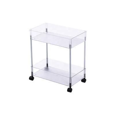 China Multi-Layer Floor Storage Rack Sustainable Mobile Kitchen Trolley Rack With Wheel Section Box Transparent Storage for sale