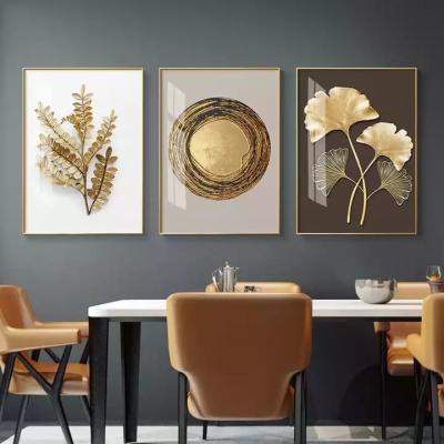 China Waterproof Home Decor Leaf Canvas Luxury Gold Poster Painting Modern Wall Art Print Picture Nordic Style Crystal Porcelain Painting for sale