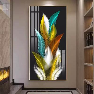 China Waterproof luxury home nordic feather art decor porcelain paintings and wall glass crystal arts for sale