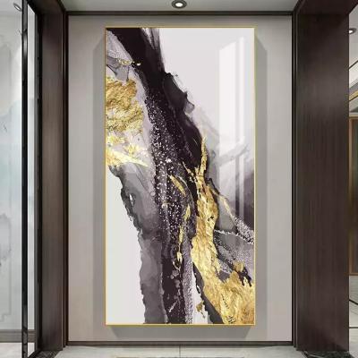 China Waterproof Luxury Gold Crystal Art Porcelain Wall Decoration Porch Hotel Abstract Painting for sale