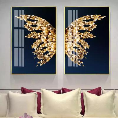 China Modern Waterproof Room Decoration Butterfly Wings Home Wall Art Porcelain Crystal Painting for sale