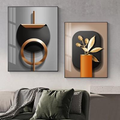 China Waterproof Black Copper Geometric Wall Art Crystal Porcelain Paintings Abstract Art Print Nordic Living Room Home Decor Canvas Poster for sale