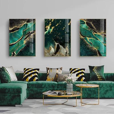 China Luxury Abstract Line Print Wall Art Painting Modern Picture Living Room Decoration Waterproof Gold Green Agate Painting for sale