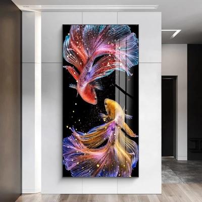 China Home Decor Waterproof Koi Lucky Fish 5D Diamond Crystal Porcelain Painting Acrylic Wall Art Still Life Art Print of Hotel Room for sale