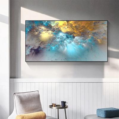 China Modern Abstract Painting Art Wall Decoration Crystal Porcelain Oil Painting Geometric Clouds Luxury Waterproof Home Decor Light Blue Gold for sale