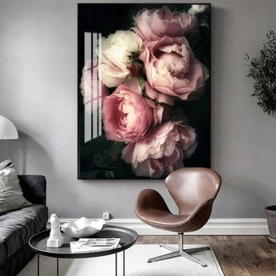 China Waterproof Wall Art Print Pink Peony Floral Crystal Porcelain Painting Fashion Posters and Prints Living Room Decor Vintage Poster Flowers for sale