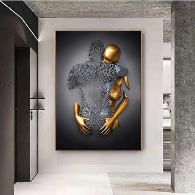 China Waterproof Romantic Statue 3D Art Figure Love Heart Gray Metal Art Posters and Print Wall Pictures Living Room Decor Painting for sale