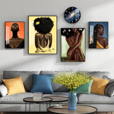 China Waterproof Crystal Porcelain Painting Room Decor Print Picture Cuadros Living Wall Art Painting Black Girl Woman African Portrait for sale