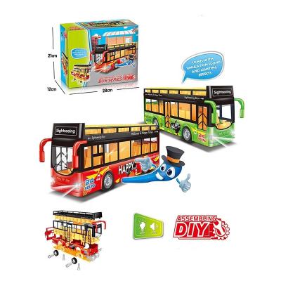 China Friction Toy OEM Customized Top Selling Plastic Carryover DIY Bus Toys with Light and Music for Kids Use 3*AG13 Button Cells and 2*AA Batteries for sale