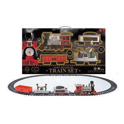 China Plastic OEM Customized Low MOQ High Set Plastic Classic Carry Train Track Set With Light And Music Toys For Children for sale