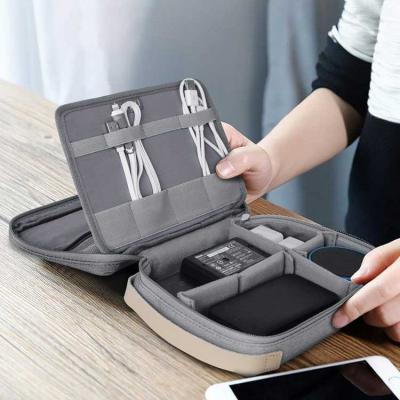 China WIWU Portable Viable Organize Bag For Cable Phone Storage Bag Water Resistant Polyester Electronic Pouch With Leather Wrist Strap for sale