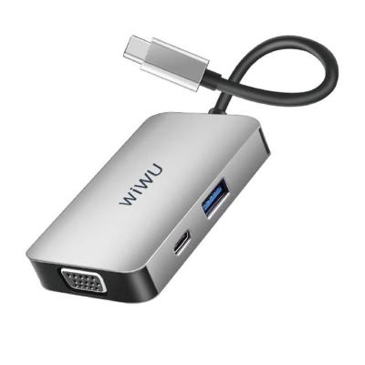 China LAPTOP WIWU 5 Ports Hub HD-MI 3.5 Audio Type C USB 3.0 VGA Converter For Laptop Cell Phone Adapter for sale