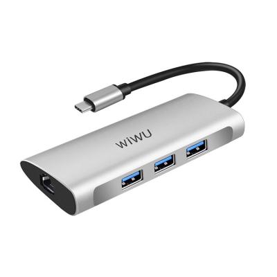 China LAPTOP WIWU Aluminum Alloy Multiport USB Type C 6 in 1 Hub Converter Adapter for Mobile Phone Laptop for sale