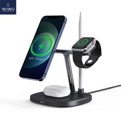 China WIWU iPhone 12 Series Desktop Stand for iphone 12 13 iwatch Apple Pencil 1 Gen Airpods 4 in 1 Wireless Magnetic 15W Charger for sale