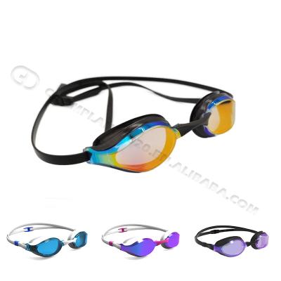 China High Quality GD Swimming Match Glass 4000 Soft Anti-fog Soft Silicone Multicolor Swimming Mirror Coated Swimming Goggles For Adult for sale