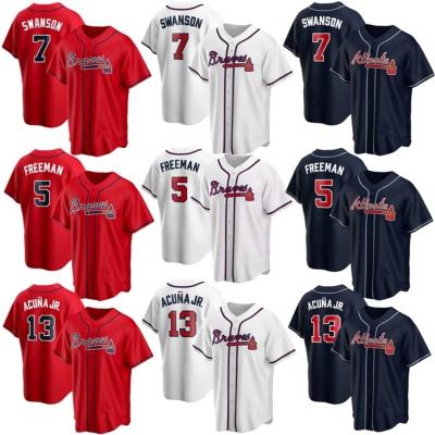 China Antibacterial Customize Mens #13 Ronald Acuna Jr. #5 Freeman #7 Swanson Atlanta City Baseball Jersey Cheap White Navy Stitched Brave Uniform for sale