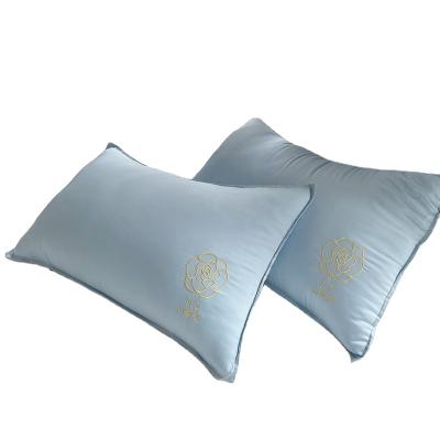 China Single Side Neck Embroidery Camellia Feather Velvet Fiber Pillow Rebound Pillow Core Student Anti-static Slow Soft Neck Protection Pillow for sale