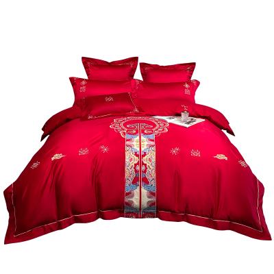 China Nondisposable 100% Polyester Fiber Embroidered Wedding Bedding Red Embroidered Bedding for sale