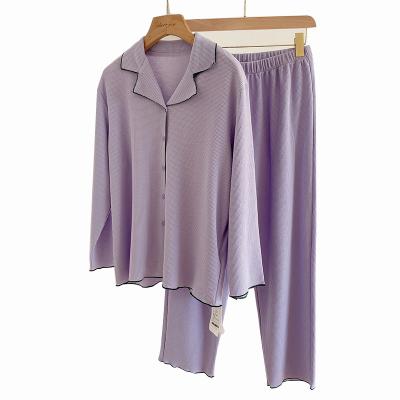 China Professional Cheap Women's Pajama Set Breathable Waffle Purple Pajamas Set for sale