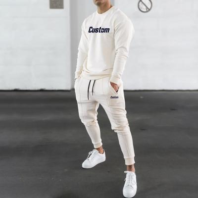 China Custom Made High Quality Breathable Cotton White Crewneck Sweatshirt And Sweatpants Set for sale