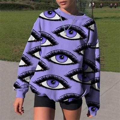 China Anti-wrinkle purple eyes print oversized sweatshirt women loose vintage slim long sleeve 2021 spring autumn fashion clothes for sale