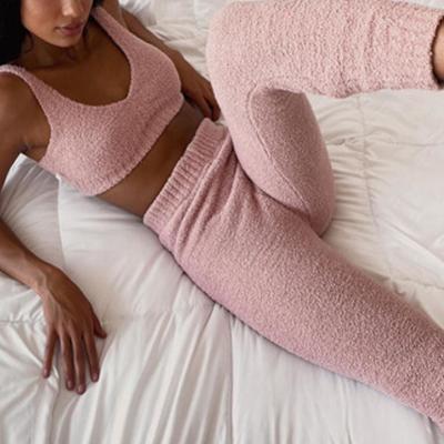 China QUICK DRY Pajama Set Women Plush Home Clothes Winter Crop Top and Pants Homewear Casual Pajamas Set Women Clothing for sale