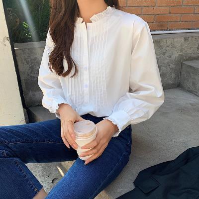 China Blusas 2021 de mujer de Para de ropa anti-pilling new blusa-elegant-Para-dam Summer and Autumn Custom Ruffles Wrinkle White blusas de mujer for sale