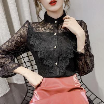 China Blusas de mujer de Para de ropa anti-pilling new blusa-elegant-Para-dam Summer and Autumn Custom Lace Pearl blusas de seda for sale