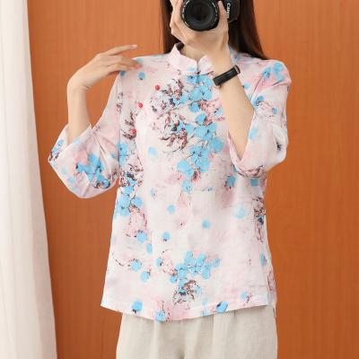 China Blusas de mujer de Para de ropa anti-pilling new blusa-elegant-Para-dam Summer and Autumn Custom Chinese Style Print blusas de seda for sale