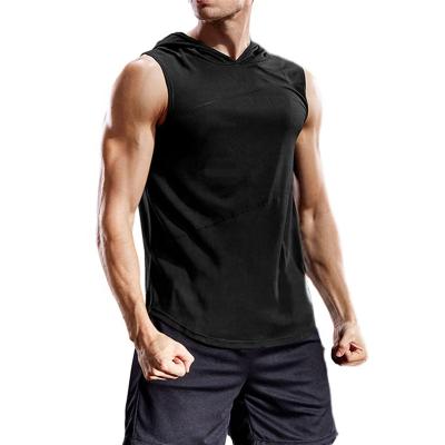 China Logo Quick Dry Gym Hooded Mens Fitness Blank Vest Workout Muscle Shirt Anti-Shrink Custom Tank Top for sale