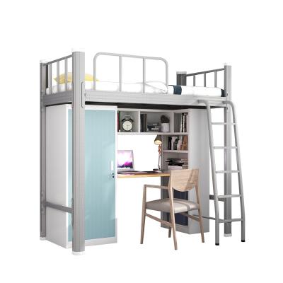 China Modern Dorm Metal Loft Bed with Desk and Locker Wardrobe and Bookcase for sale