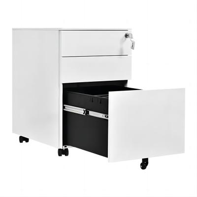 China Modern Metal Lock Filing Cabinets Movable Desk Three Drawer Pedestal With Lock And Wheels for sale