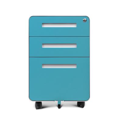 China Modern 3 Drawer Mobile File Cabinet With Lock Metal Filing Cabinet With Round Corner for sale