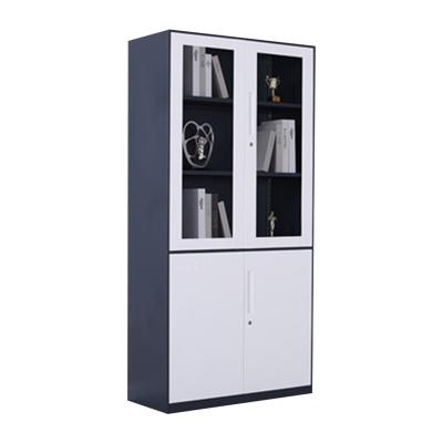 China Storage Cabinet Commercial Metal School Furniture Office Glass Door File Cabinet with Safe Lock Storage Steel Filing Cabinet for sale