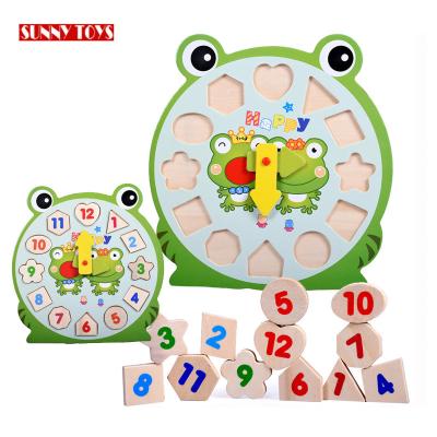 China Animal Kindergarten Design Building Block Toy Multi Number Geometric Learning Blocks Kids Teaching Wooden Clock Toy For Toddler for sale