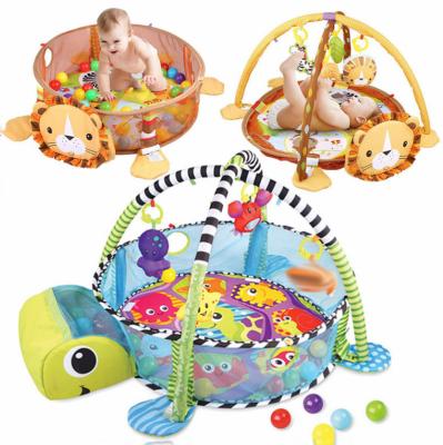 China Animal Design 3 in 1 Soft Mat Stand Gym Bouncer Activity Baby Play Mat with Fence, 30 Balls Educational Toy for Toddler for sale