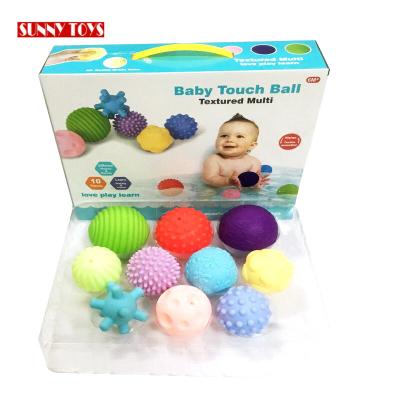 China Safety juguetes sensory 10 pcs bath toy hand touch teether squeeze soft rubber textured sensory blocks educational toy for kids for sale