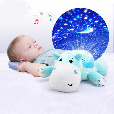 China Blue Hippopotamus Plush Toy Light and Music Projection Singing Function and Project Soft Stuffed Plush Toy with Light Music for sale