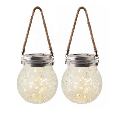 China LANDSCAPE IP44 Decorate Garden Crunch Hanging Glass Jar Solar Led Lighting For Outdoor for sale